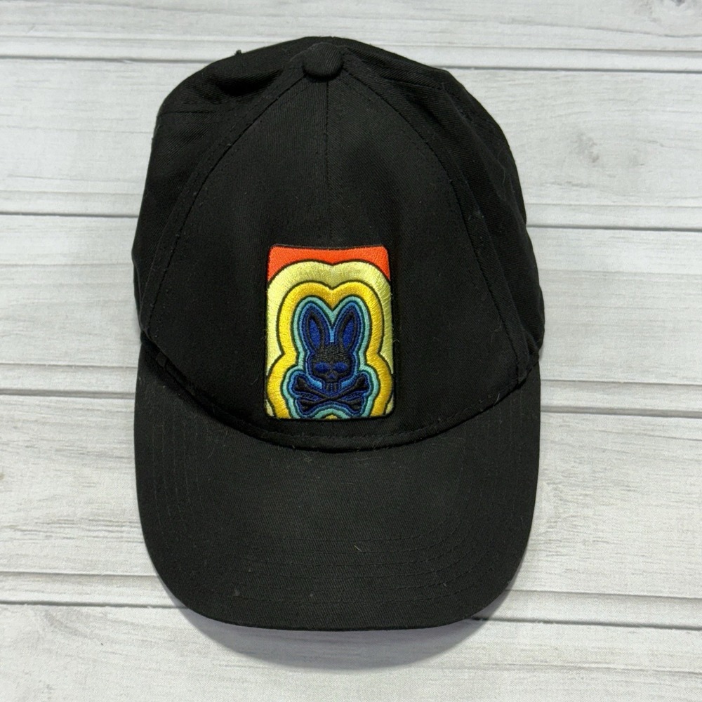 Psycho Bunny Baseball Cap Mens OS Black Rainbow Logo Robert Godley Hat